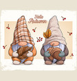 gnomes in autumn disguise with nuts and leaf vector image