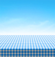 empty picnic table covered with blue checkered tab vector image vector image