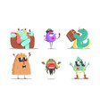 set cute humanized monsters vector image vector image