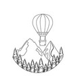 balloon air hot flying with pines and mountians vector image