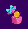 game gift box and coin bonus present prize icon vector image vector image