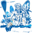 poseidon puddle surfer on surfboard hand draw vector image vector image