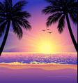 warm tropical beach sunset with palm trees vector image vector image