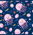 seamless pattern cute jellyfish vector image