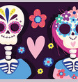 day dead couple skeleton heart flowers vector image