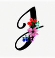 letter j watercolor floral background vector image