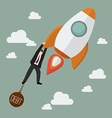 businessman try hard to hold on a rocket with debt vector image