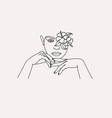 woman line drawing art flower head image logo vector image