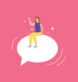 woman smart reply girl sitting on speech bubble vector image