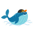 funny whale character with hat accessory vector image vector image