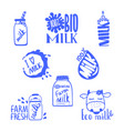hand drawn milk labels for your design blue logo vector image vector image