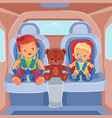 two little boys sitting in child car seats vector image vector image