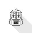 black flat backpack and axe icon with long shadow vector image