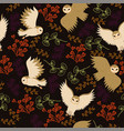 seamless pattern with barn owls and twigs vector image vector image