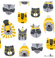 seamless childish pattern with cute animal faces vector image