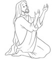 jesus kneeling in prayer coloring page vector image vector image