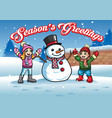 kids plays with snowman vector image