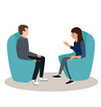 woman and man are seating in chairs discussing vector image