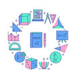 round banner with math symbols and instruments vector image