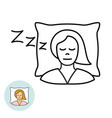 young woman sleeping on a pillow line icon girl vector image