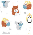 seamless childish pattern with hugging animals vector image vector image