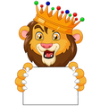 cartoon king lion holding blank sign vector image