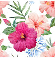 watercolor tropical hibiscus pattern vector image
