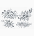 vintage realistic hand drawn flower bucket set vector image