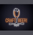 beer glass neon sign craft logo on wall vector image vector image