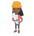 little african engineer girl holding paper plans vector image