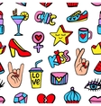seamless pattern with fashionable patch badges set vector image