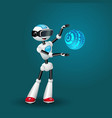 robot with vr headset and abstract spherical hud vector image vector image