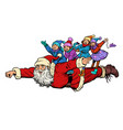 superhero santa claus with children christmas vector image vector image