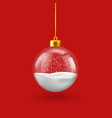 hanging christmas ball with snow inside on red vector image vector image