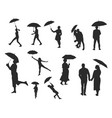 people with umbrella silhouettes vector image vector image