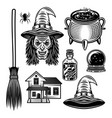 witch and halloween graphic objects vector image