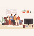 family watching television together happy people vector image