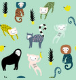 seamless pattern with giraffe leopardtucan monkey vector image