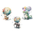 hare elephant and crocodile with balloons vector image vector image