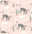 seamless pattern with deers floral elements vector image