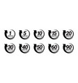 minute timer icons set icons for one five vector image vector image