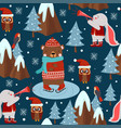 winter seamless pattern with bear hare and owl vector image