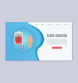 blood donation web template with donors hand vector image vector image