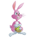 pink easter bunny with eggs vector image vector image