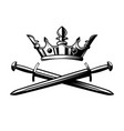 king crown and crossed swords in monochrome style vector image vector image