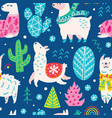 seamless christmas pattern with cute cartoon vector image
