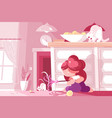 little young girl playing with cat and having fun vector image vector image