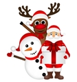 santa claus with snowman and reindeer cartoon vector image