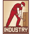 worker holding wrench - industry poster vector image vector image