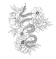 snakes and flowers tattoo art coloring books vector image